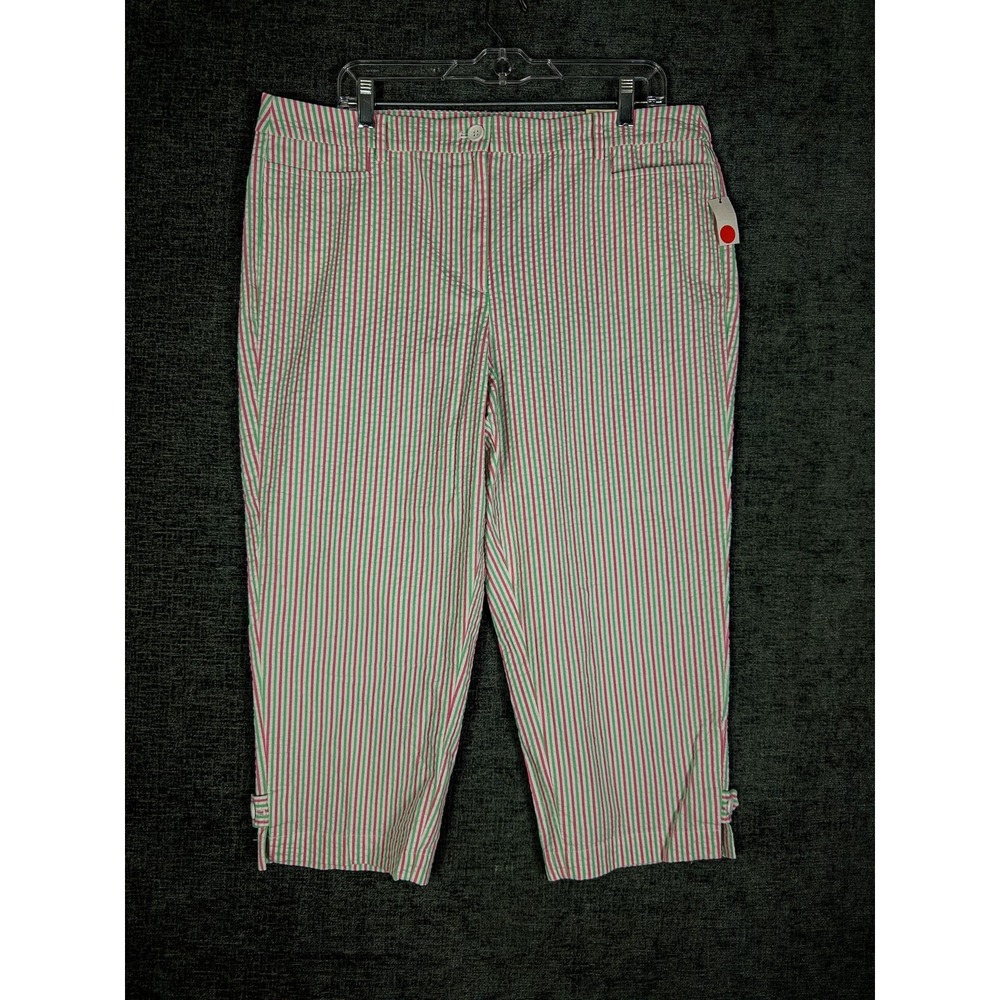 Talbots Skimmer Capri Pants Womens 16‎ Pink Green Striped Seersucker NWT Preppy